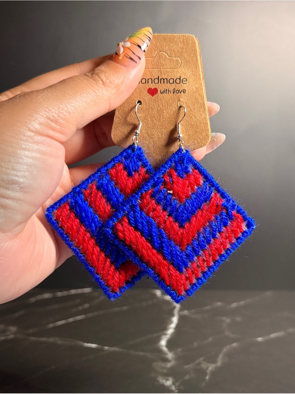 Handmade Red & Blue Crotchet Earrings